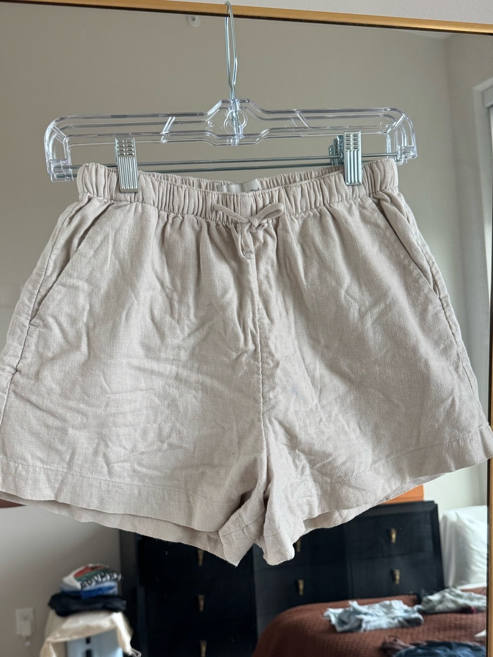 Abercrombie & Fitch High-Waist Linen-Blend Drawstring Shorts in Light Beige